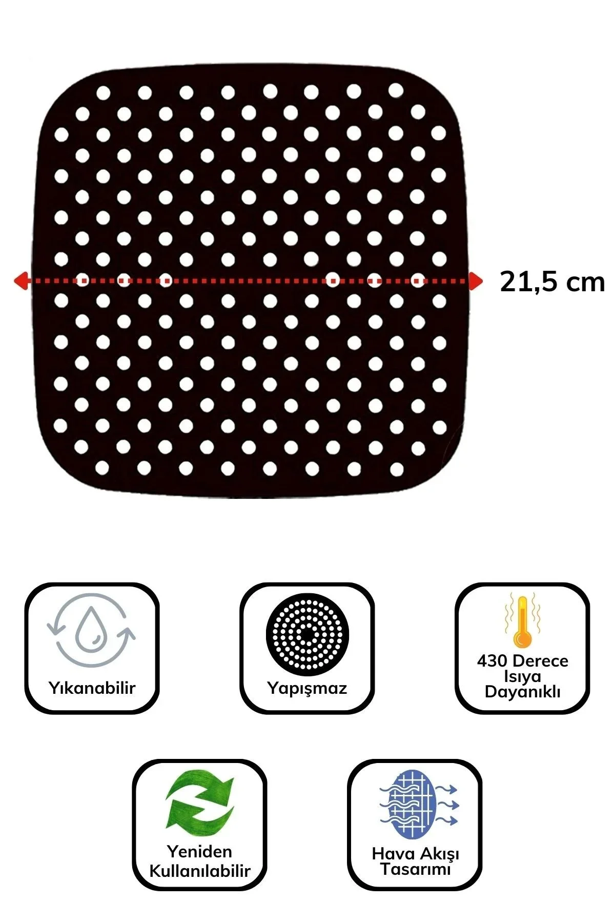 Renkli Isıya Dayanıklı Yıkanılabilir Silikon Fırın Ve Airfryer Kare Pişirme Matı 21,5 Cm görsel 5