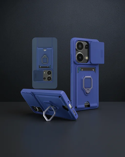 Xiaomi Redmi Note 13 Pro 4g Kılıf Zuma Kartvizitli Yüzüklü Silikon - Lacivert