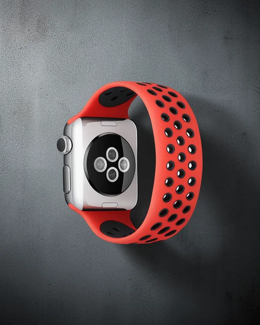Apple Watch 38mm Ayarlı Delikli Silikon Kordon - Kırmızı-siyah