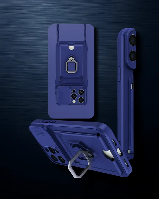 Apple İphone 15 Pro Max Kılıf Zuma Kartvizitli Yüzüklü Silikon - Lacivert