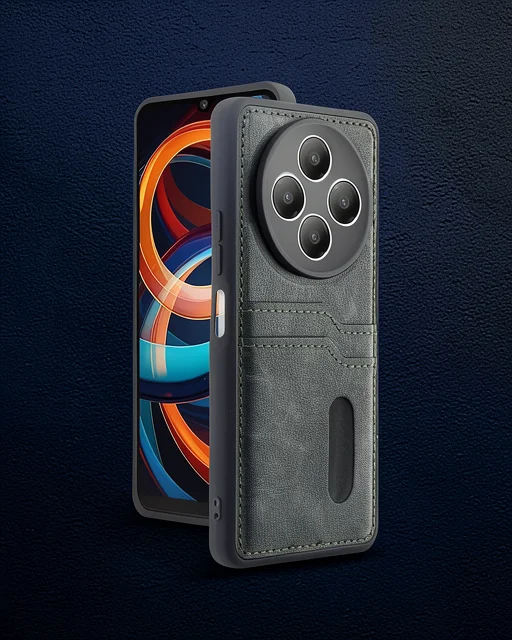 Xiaomi Redmi 14c Kılıf Sara Kartvizitli Deri Kılıf - Koyu Yeşil