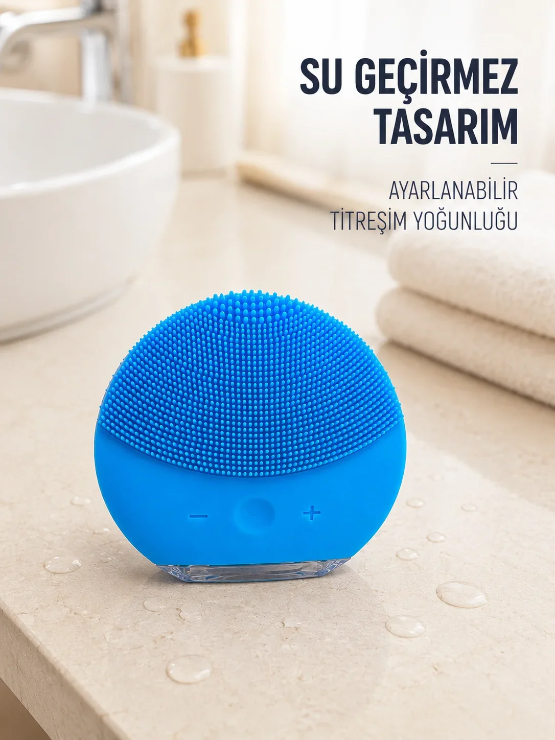 Titreşimli Silikon Yüz Tezleme Cihazı Mavi Şarjlı Cilt Bakım Fırçası