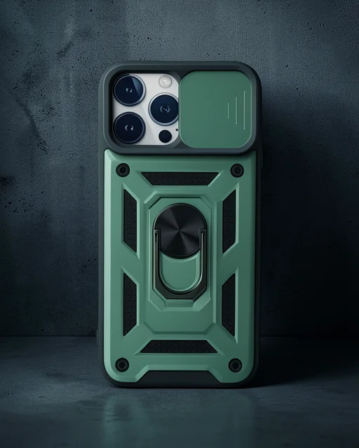 Apple İphone 13 Pro Max Kılıf Pars Lens Yüzüklü Silikon - Yeşil