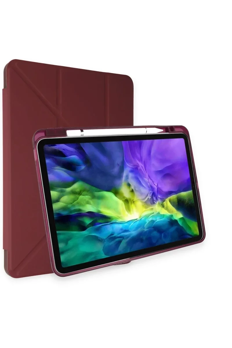 Apple iPad Air 4 10.9 Kılıf Kalemlikli Mars Tablet Kılıfı - Mürdüm