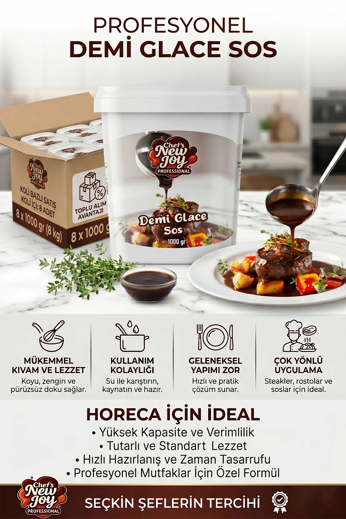 Demi Glace Sos 1000 G X 8 Adet - 1 Koli (Koli Bazlı Avantaj Paketi) görsel 2