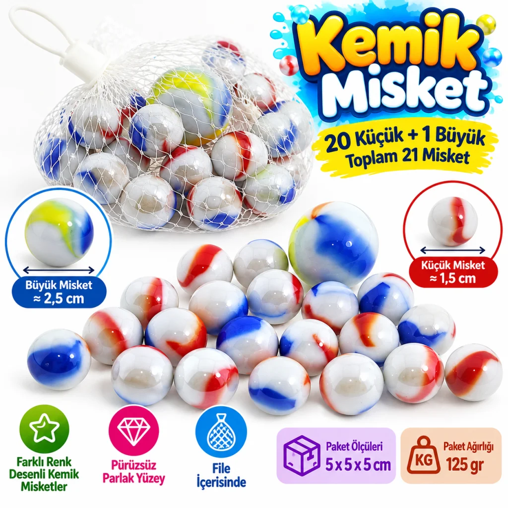 Kemik Misket File içerisinde 20 küçük 1 büyük Misket
