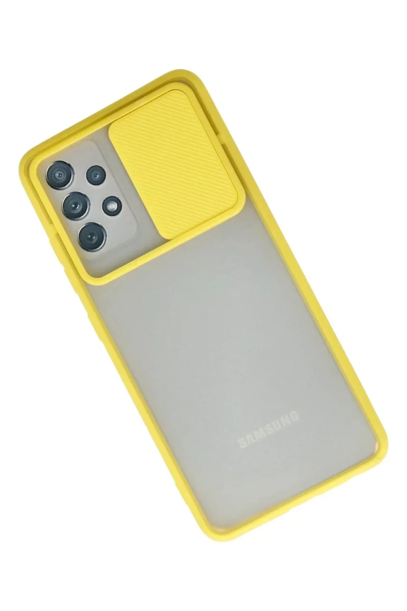 Samsung Galaxy A72 Kılıf Palm Buzlu Kamera Sürgülü Silikon - Sarı görsel 2