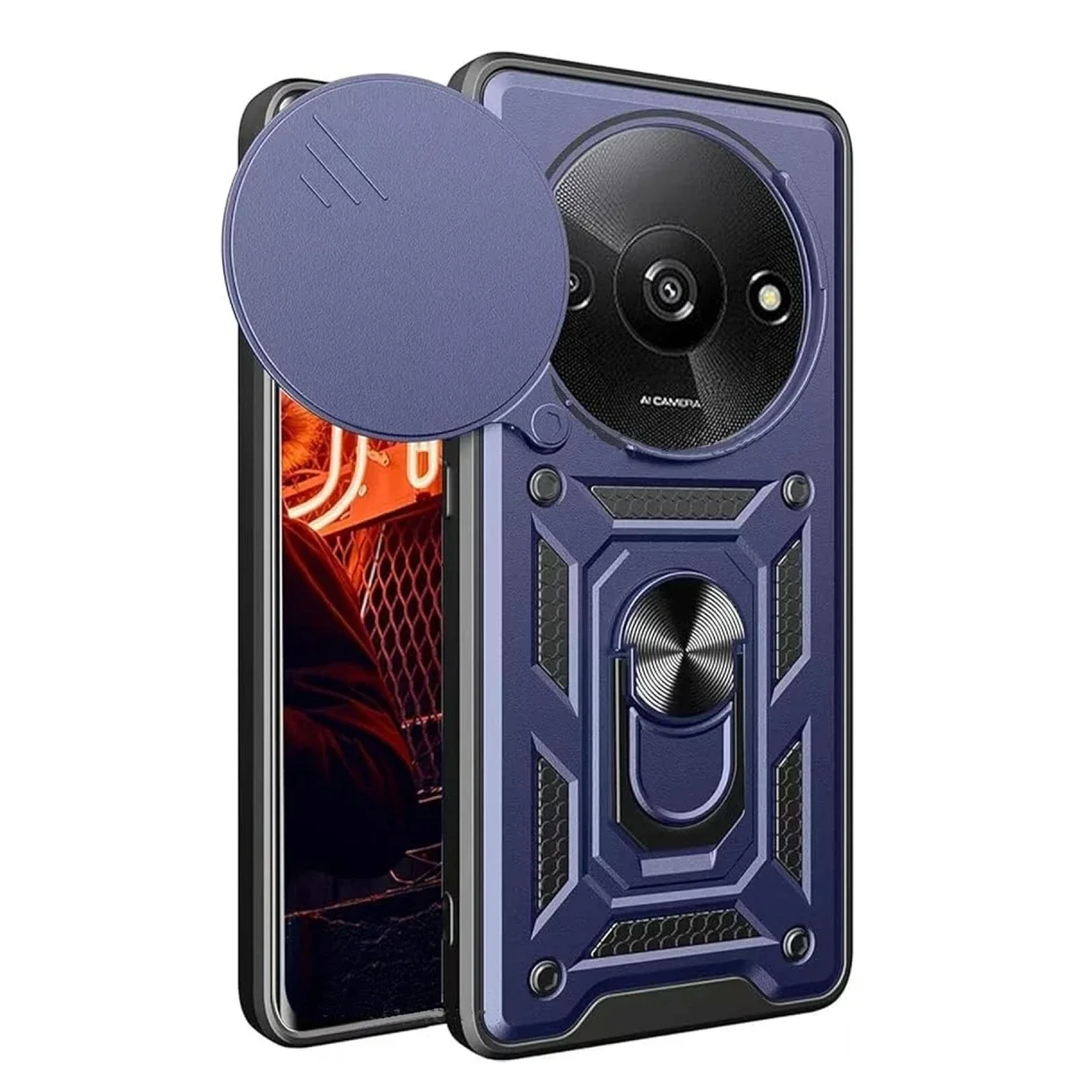 Xiao Red A3 4G Kılıf Pars Lens Yüzüklü Silikon - Lacivert görsel 3