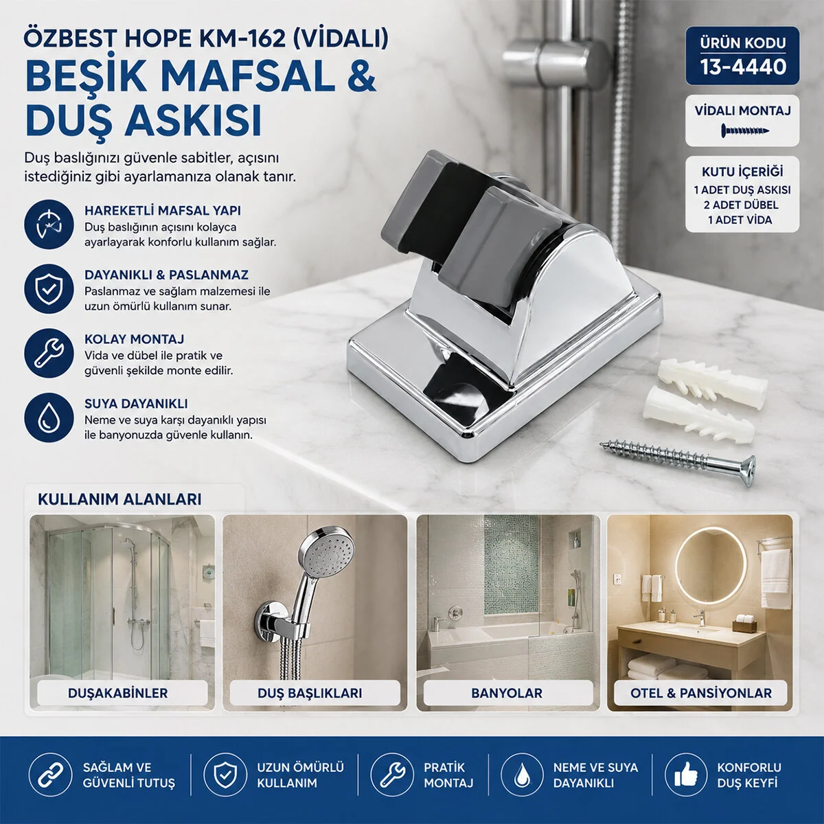 25 Adet Vidalı Beşik Mafsal- Duş Askısı görsel 2