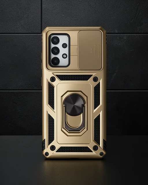 Samsung Galaxy A72 Kılıf Pars Lens Yüzüklü Silikon - Gold