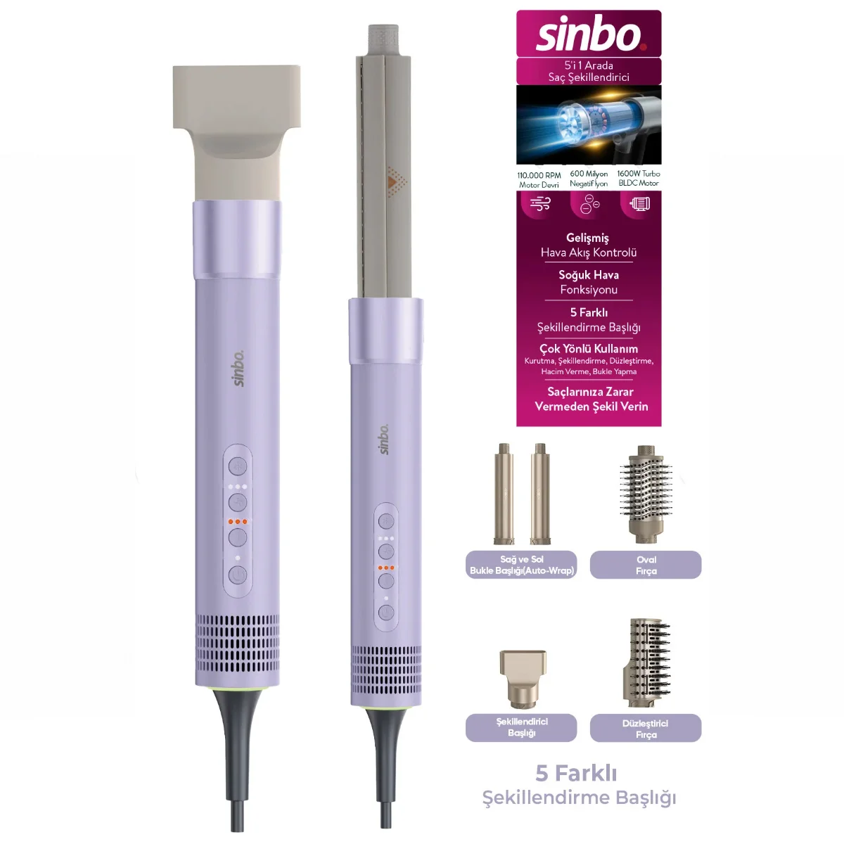Saç Şekillendirme Cihazı 5 Başlık 3 Hız 110.000 RPM görsel 2