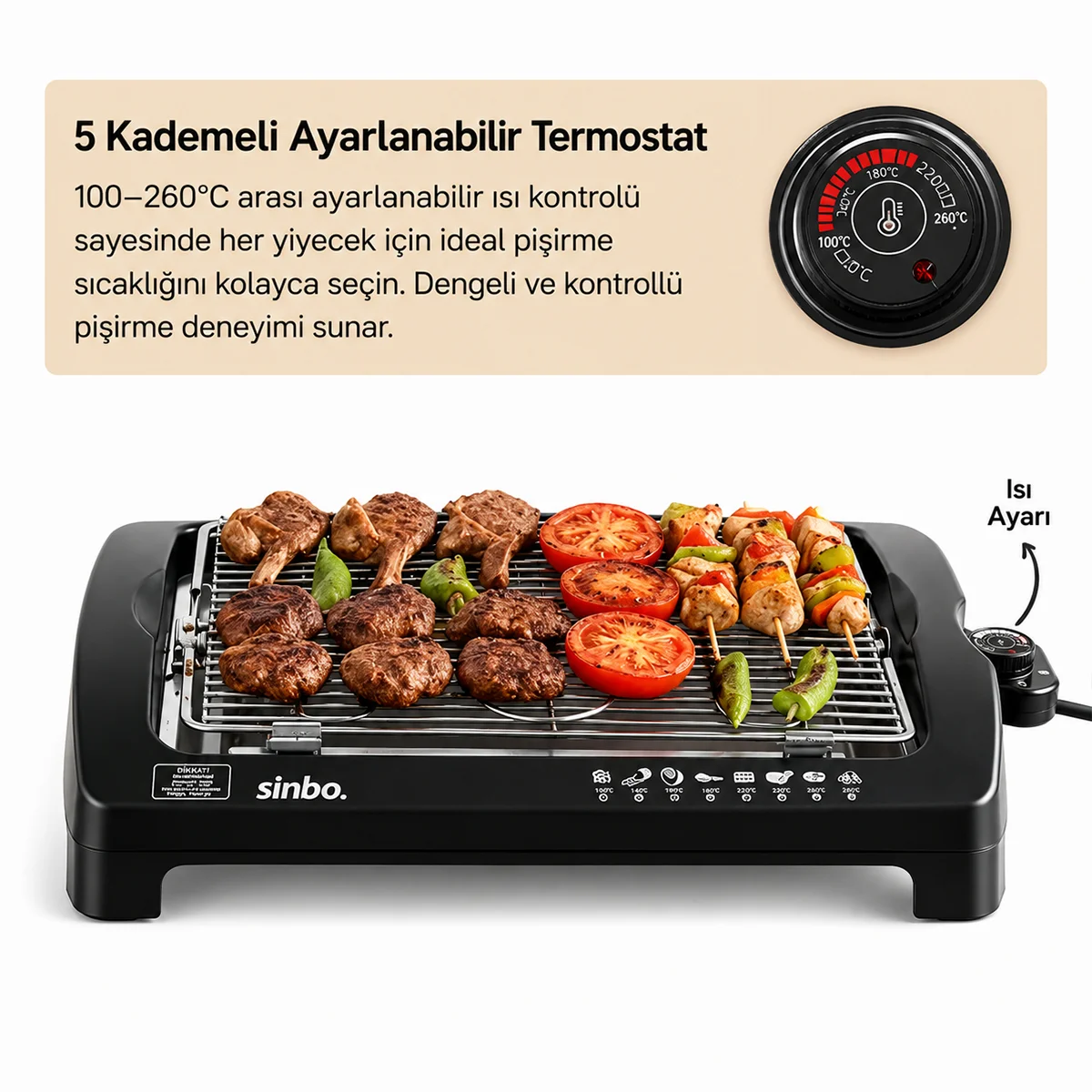 Elektrikli Dumansız Izgara 2000W - Termostatlı Yapışmaz görsel 3