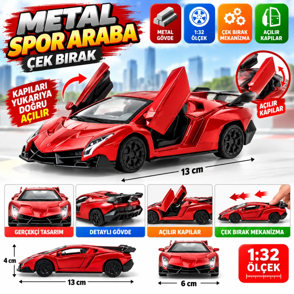 Çek Bırak Kırmızı Metal Spor Araba Sl6607B