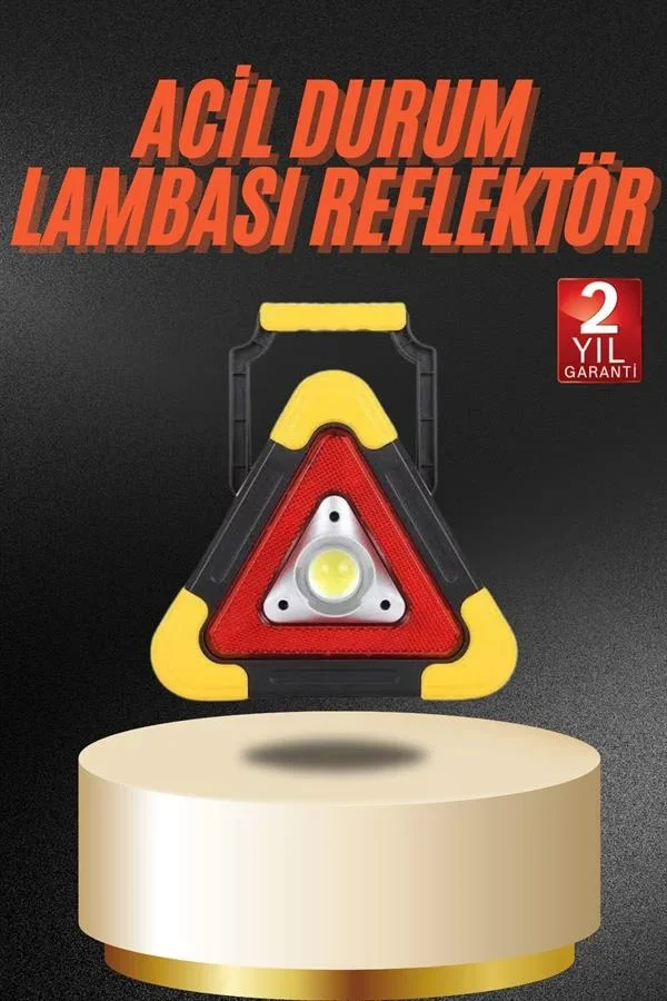 Işıklı İkaz Lambası Reflektör Şarjlı Işıklı Üçgen LED Acil Durum Feneri görsel 2