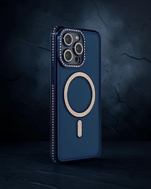 Apple İphone 14 Pro Kılıf Joke Simli Magneticsafe Kılıf - Lacivert
