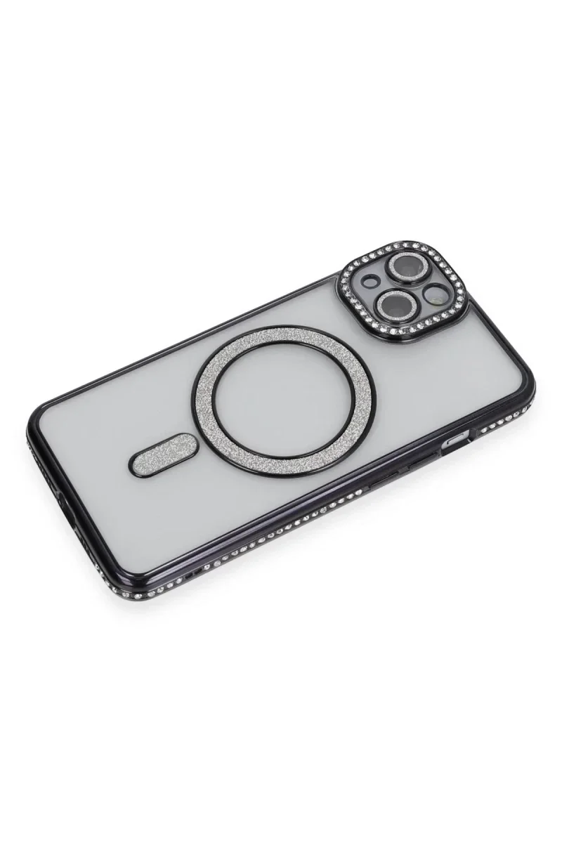 Apple iPhone 13 Kılıf Joke Simli Magneticsafe Kılıf - Siyah görsel 3