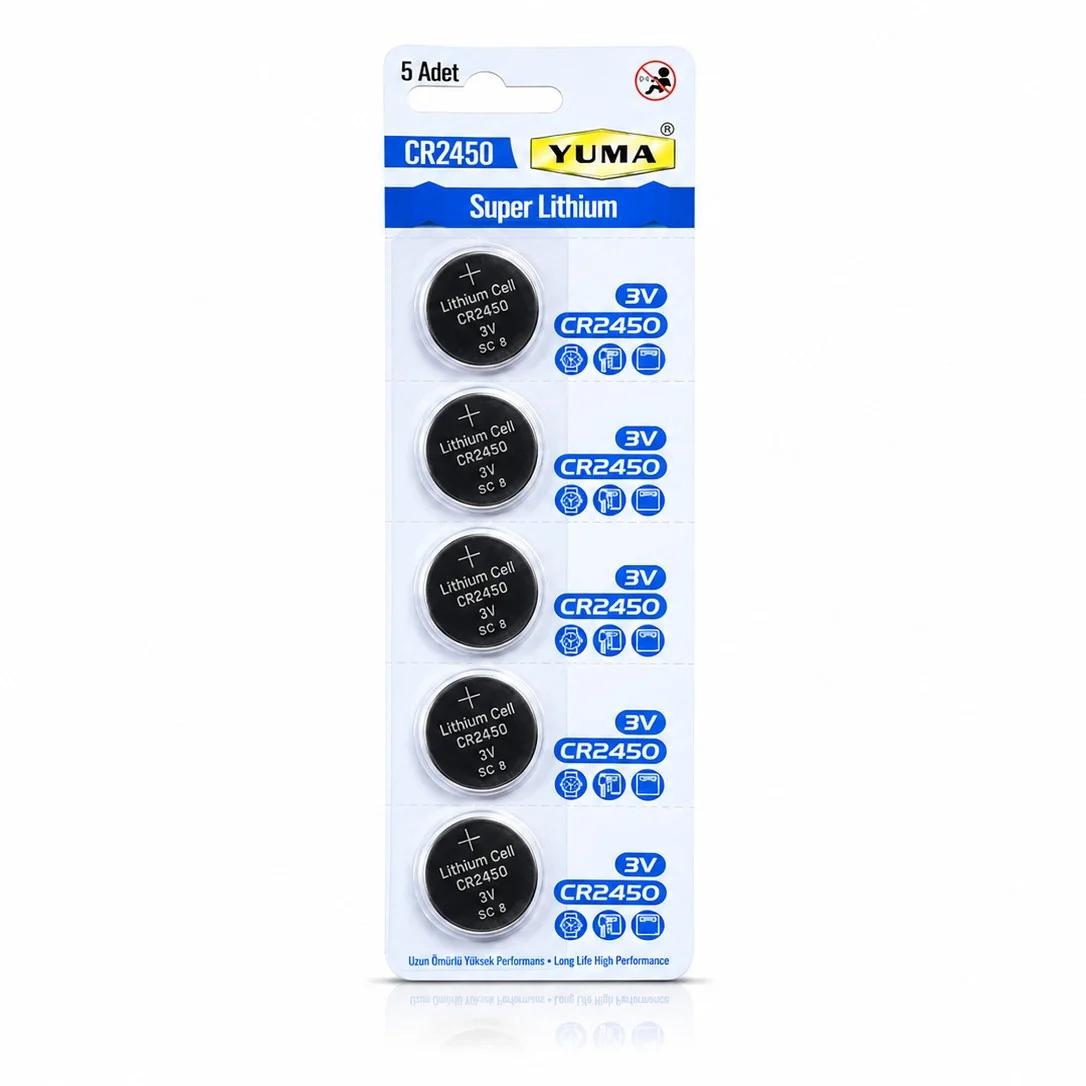 CR2450 Süper Lityum 3V 5’li Kart Düğme Pil