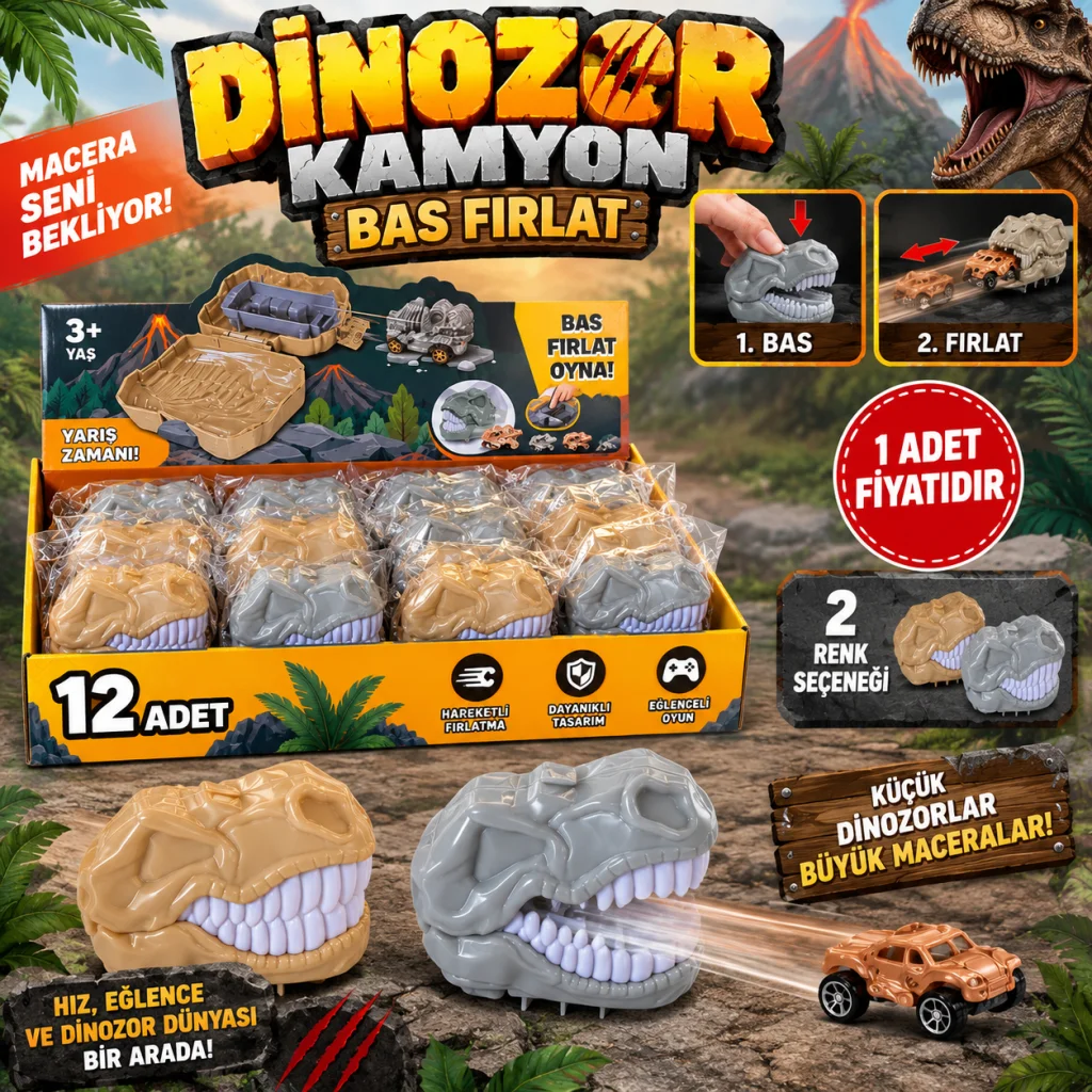 S00005456 Dinozor Kamyon Bas Fırlat 2R 12D 1 Adet Fiyatıdır görsel 2