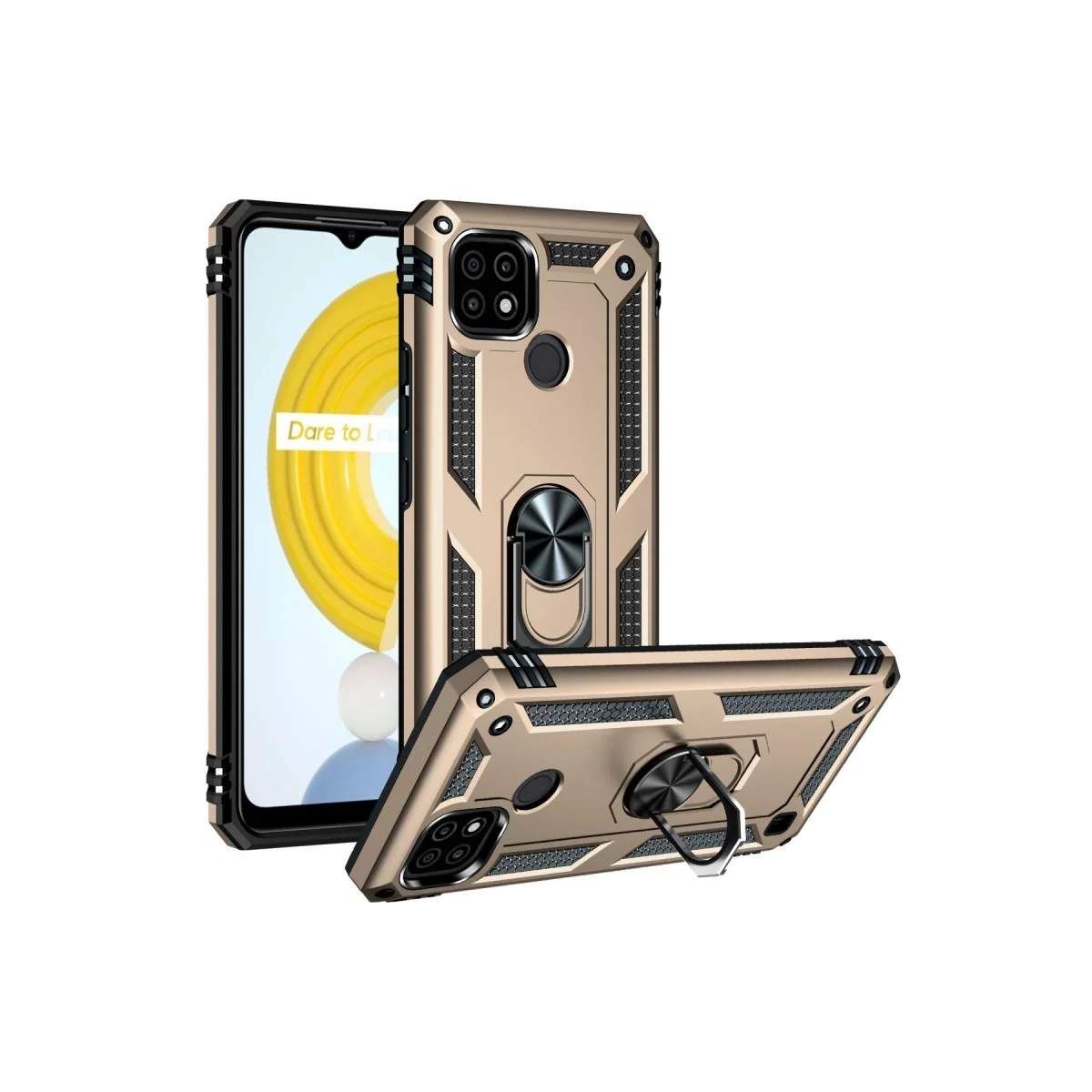 Realme C21 Kılıf Sofya Yüzüklü Silikon Kapak - Gold görsel 2