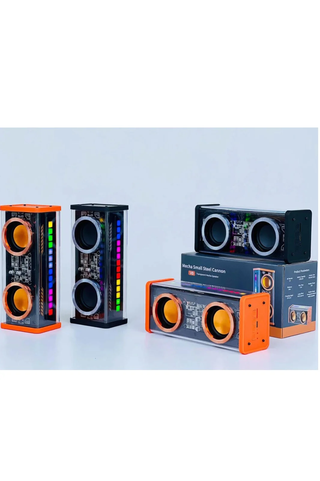 Şeffaf Mecha Müzik TWS Stereo RGB İşıklı Hoparlör Kablosuz Bluetooth 5.0 Taşınabilir Hoparlör V9 görsel 5