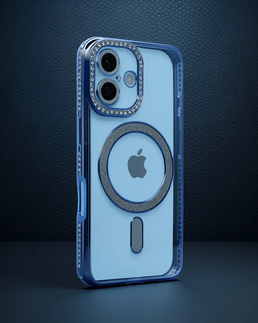 Apple İphone 16 Kılıf Joke Simli Magneticsafe Kılıf - Mavi