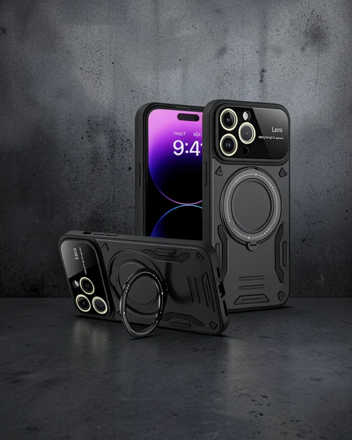 Apple İphone 16 Pro Kılıf Joy Lens Standlı Kapak - Siyah