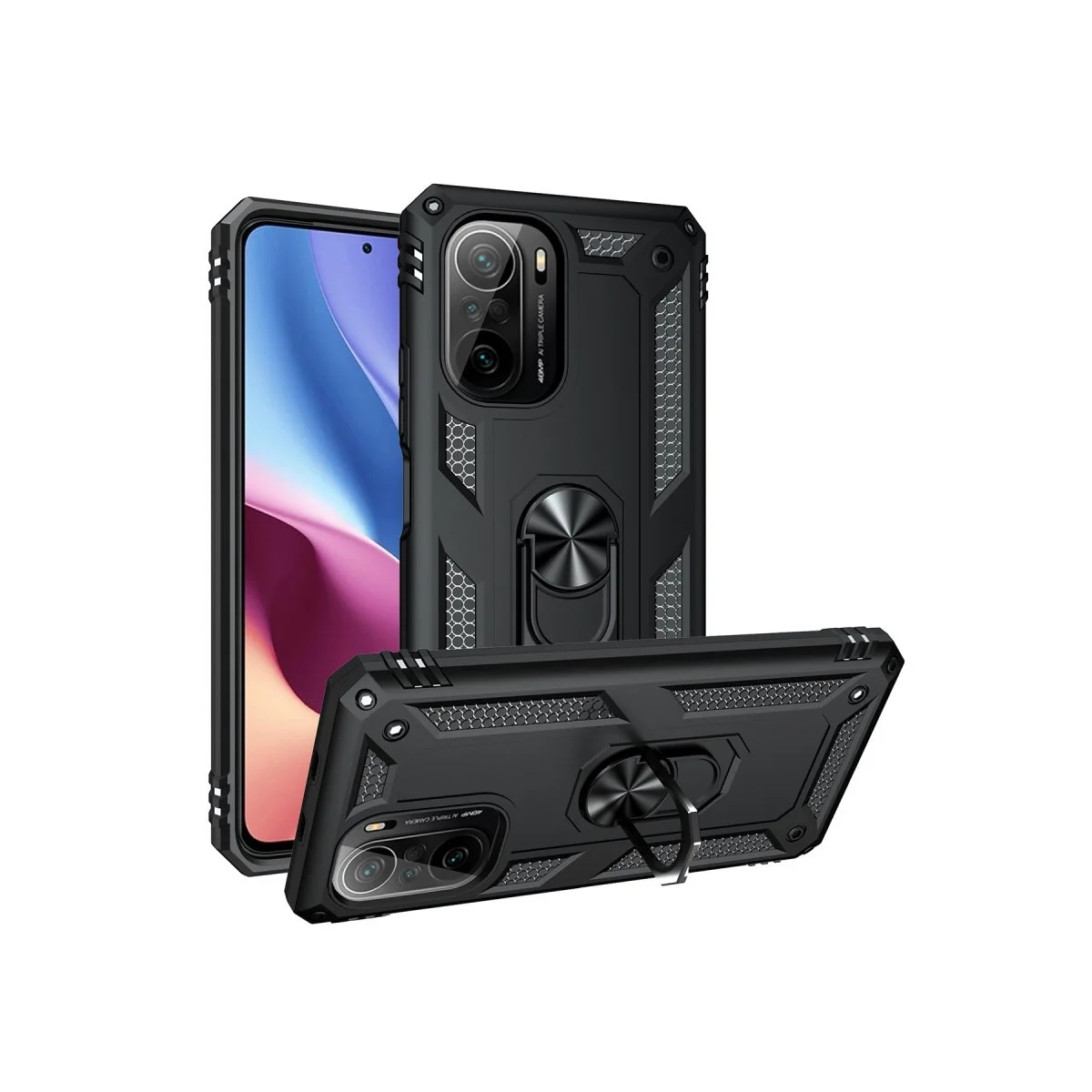 Xiaomi Poco F3 Kılıf Sofya Yüzüklü Silikon Kapak - Siyah görsel 2