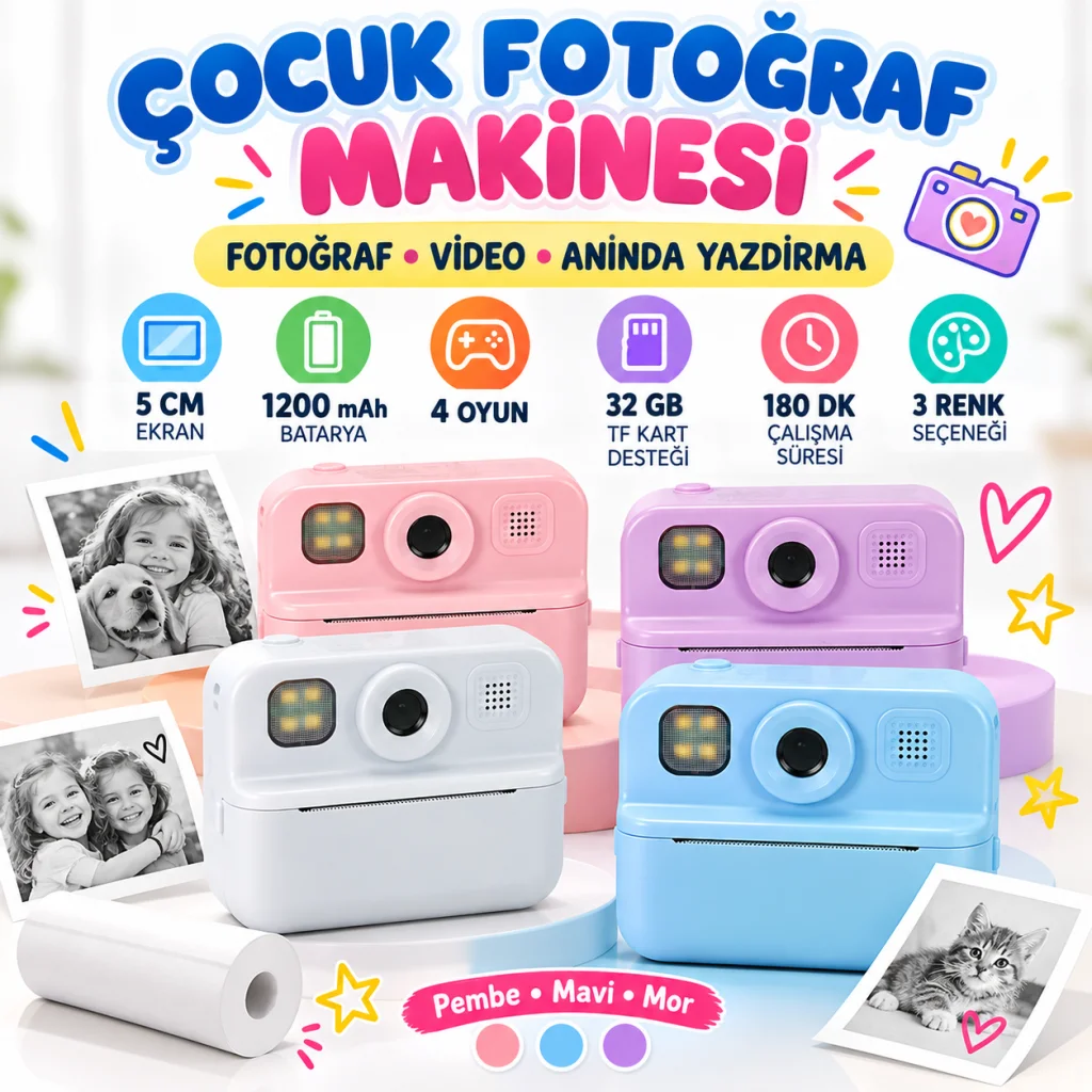 5322 Baskılı Çocuk Fotoğraf Makinesi 4.4W 1200MAH.3R.6D.