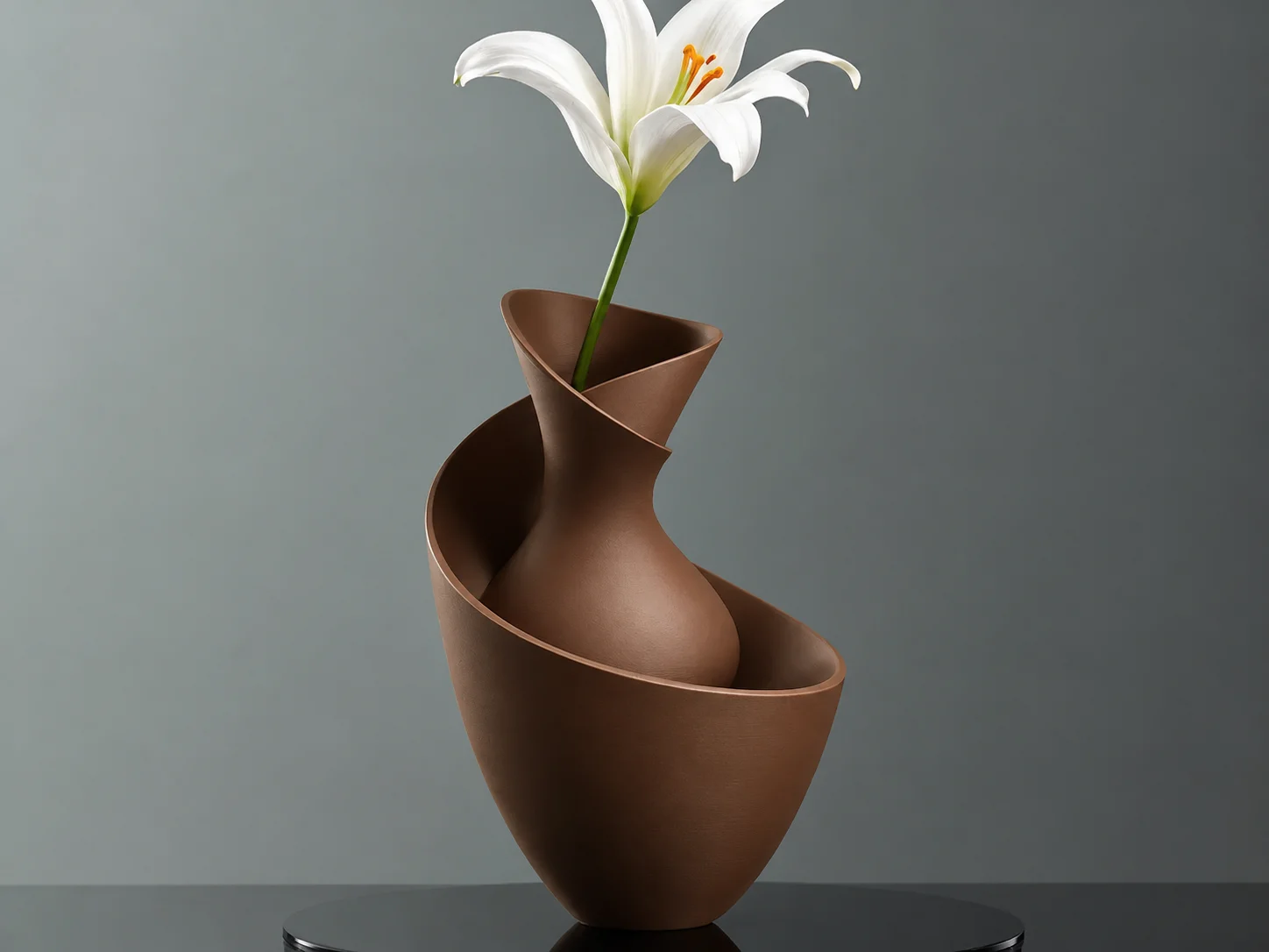 3D Baskı Bold Vazo - Akışkan Formlu Dekoratif Vazo-Kahverengi