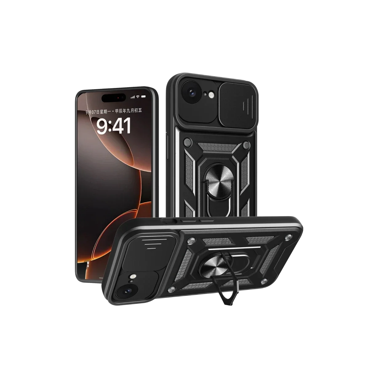 Apple iPhone 16E Kılıf Pars Lens Yüzüklü Silikon - Siyah