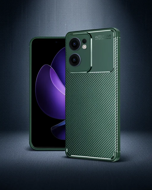 Oppo Reno 13f Kılıf Auto Focus Karbon Kapak - Koyu Yeşil