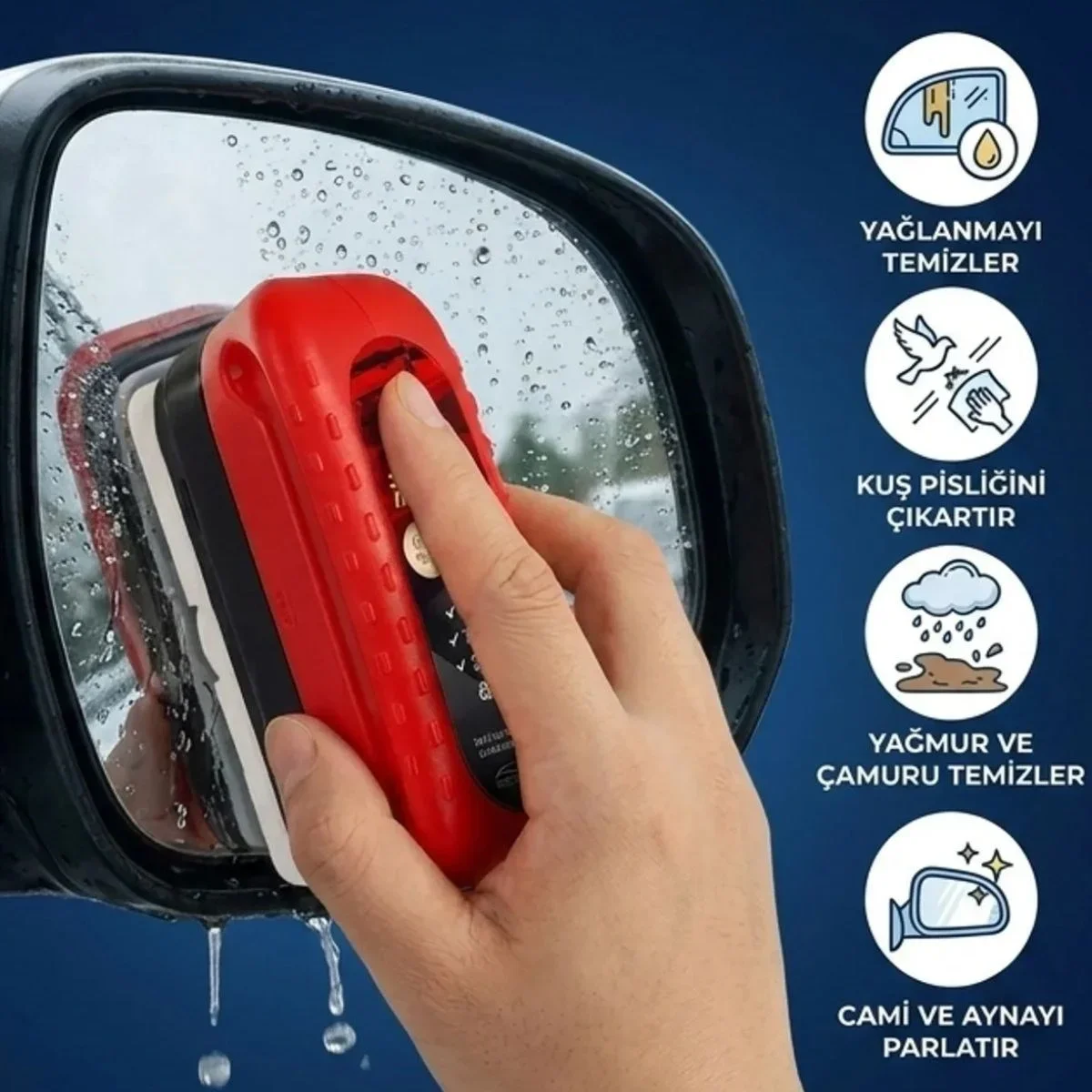 Araç Cam Buğu Önleyici Sünger – Ergonok Tutacaklı Yan Ayna & İç Cam Yağ Fil Tezleyici görsel 2