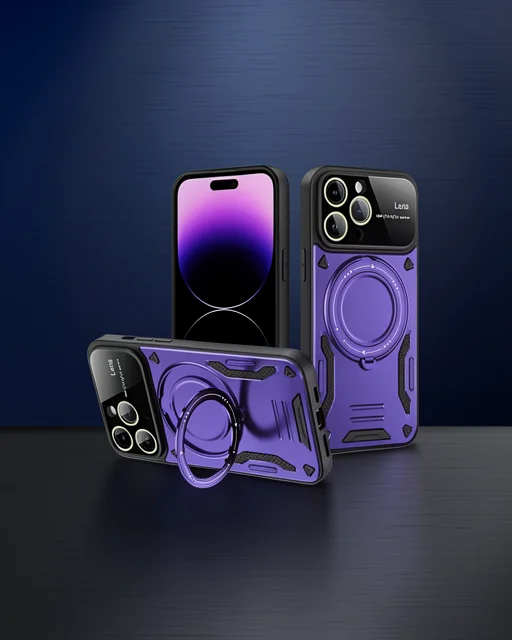 Apple İphone 16 Pro Kılıf Joy Lens Standlı Kapak - Mor