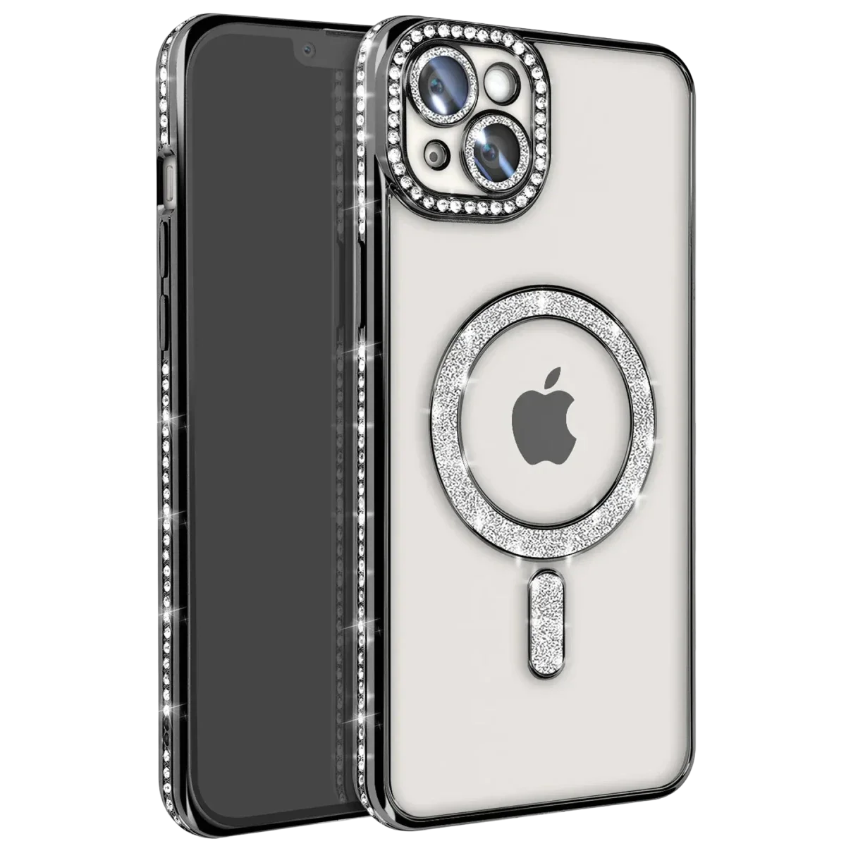 Apple iPhone 14 Kılıf Joke Simli Magneticsafe Kılıf - Siyah