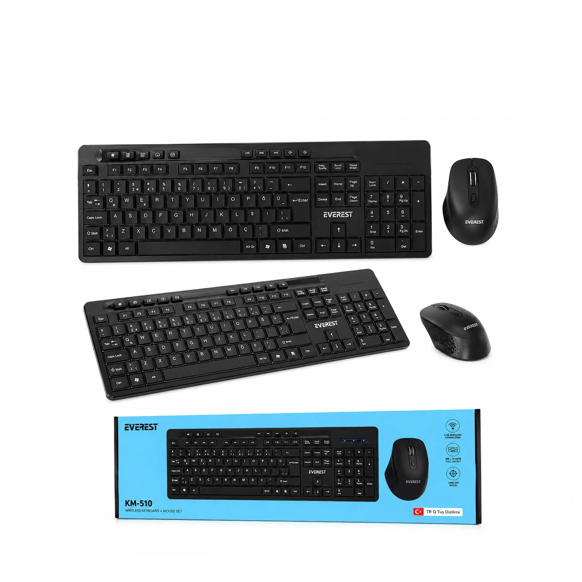 Kablosuz Multimedia Klavye - Mouse Seti Siyah Q Klavye KM-510