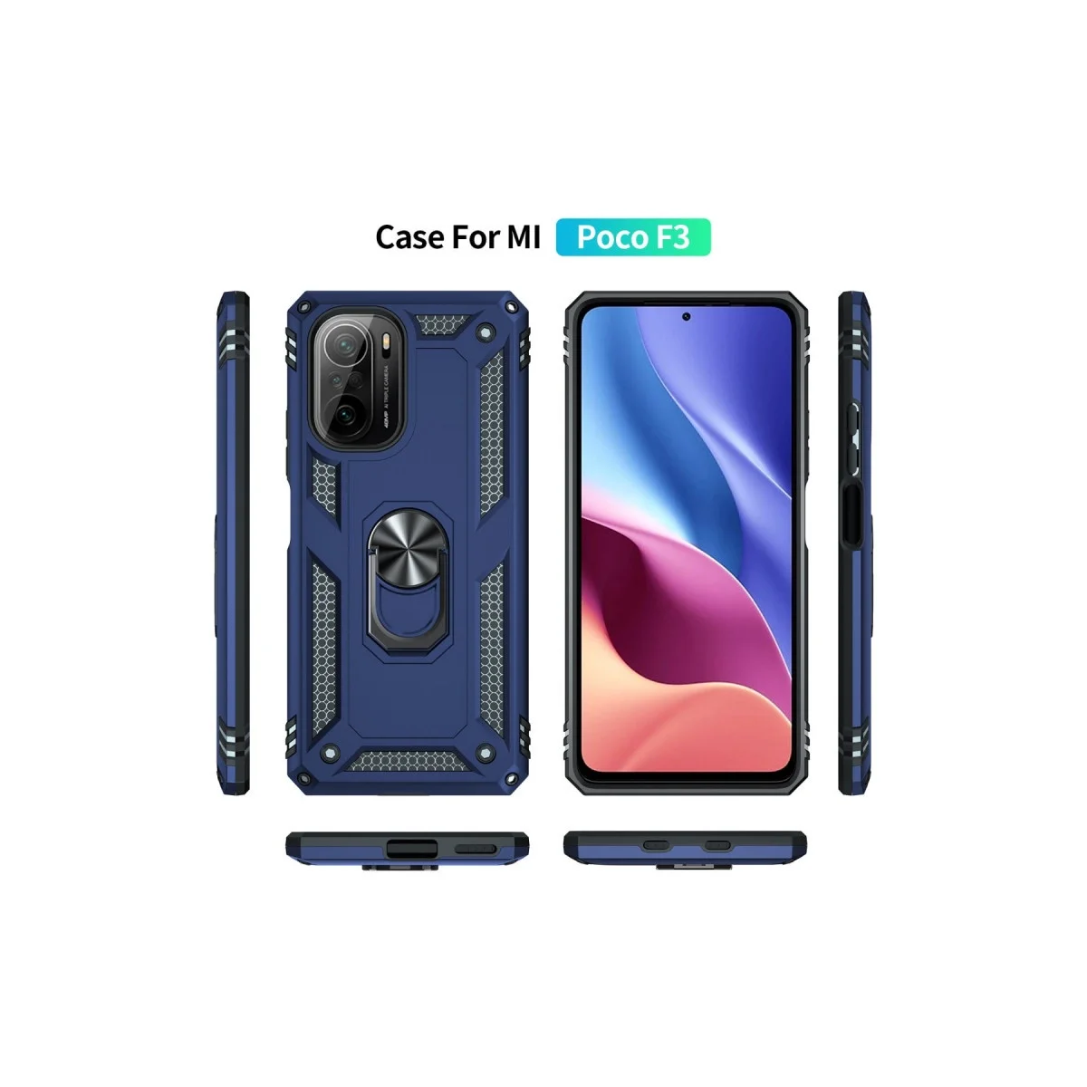 Xiaomi Poco F3 Kılıf Sofya Yüzüklü Silikon Kapak - Lacivert görsel 3