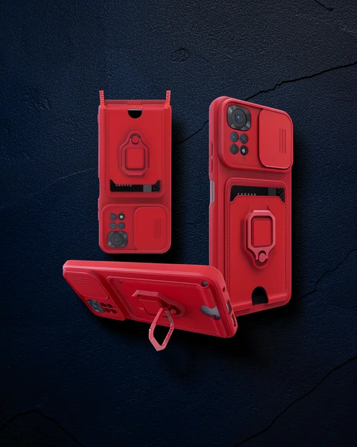 Xiaomi Redmi Note 11 Pro Kılıf Zuma Kartvizitli Yüzüklü Silikon - Kırmızı