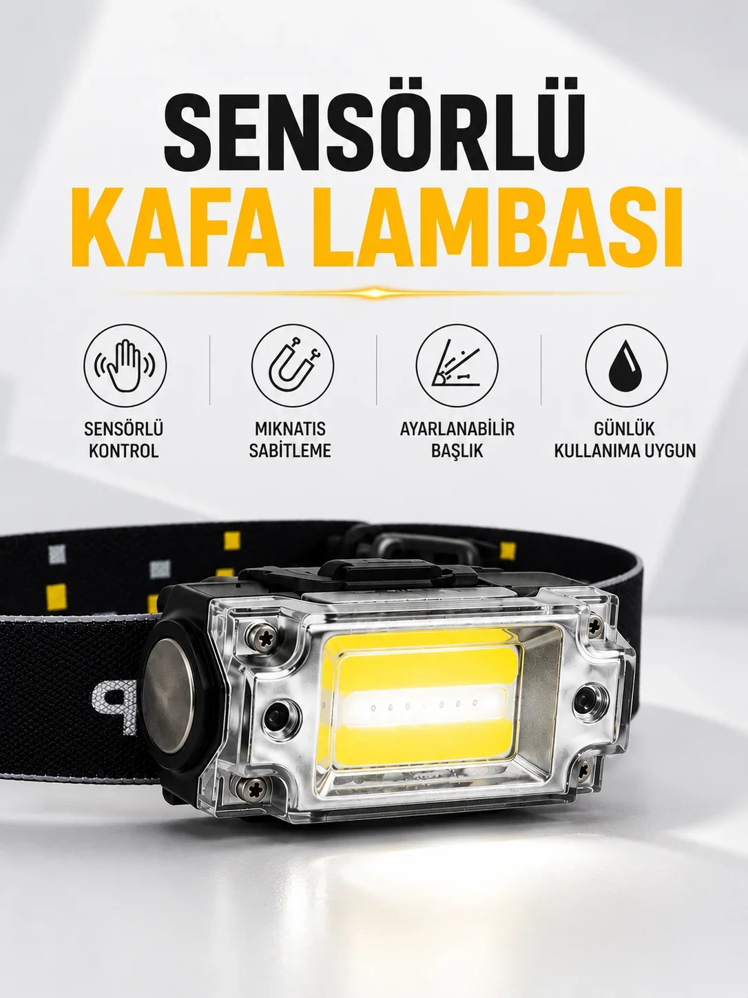 Sensör Kontrollü Şarjlı Beyaz LED Kafa Lambası ve El Feneri