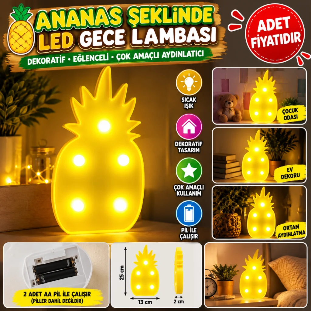 Ananas Şeklinde Ledli Dekoratif Eğlenceli Çocuk Gece Lambası