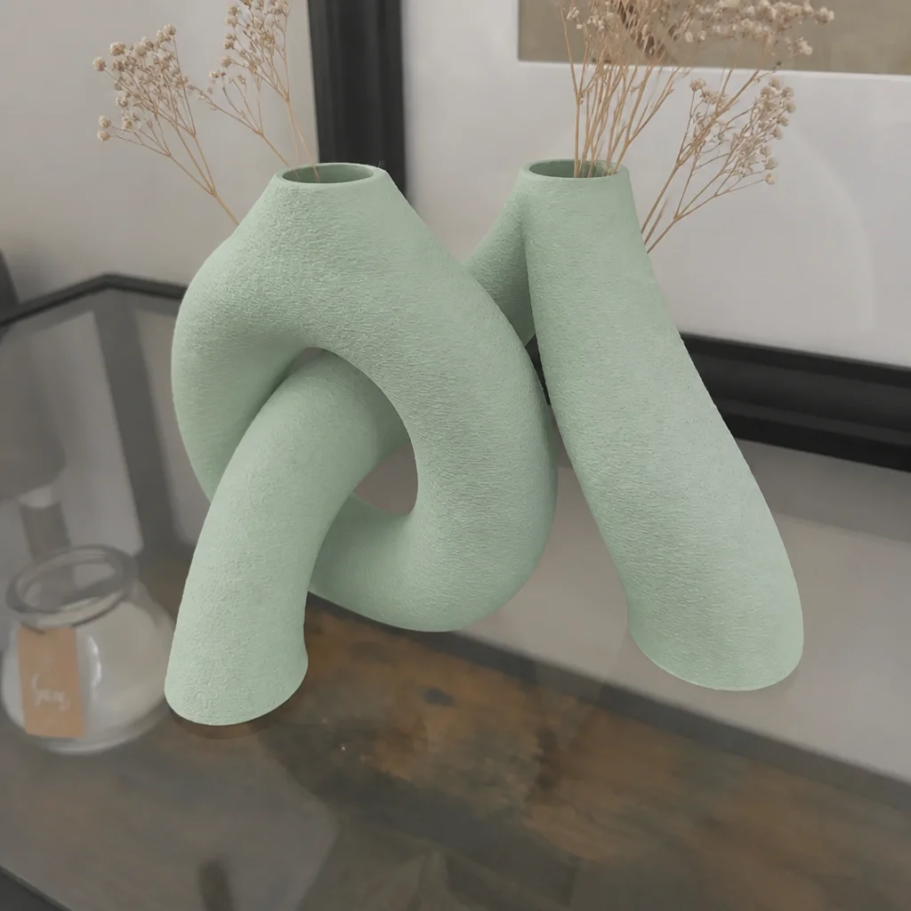 3D Baskı Interlocking Vazo - İç İçe Geçen Dekoratif Vazo-Mint görsel 3