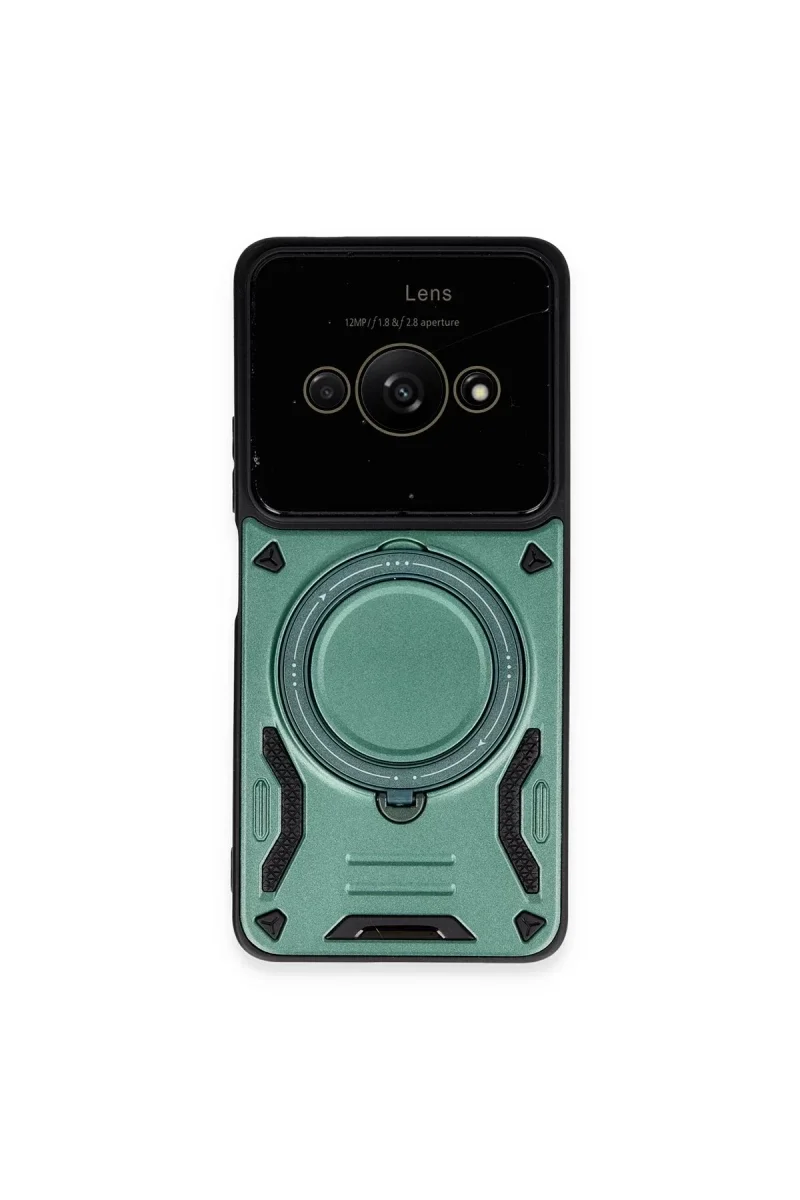 Xiao Poco C61 Kılıf Joy Lens Standlı Kapak - Koyu Yeşil