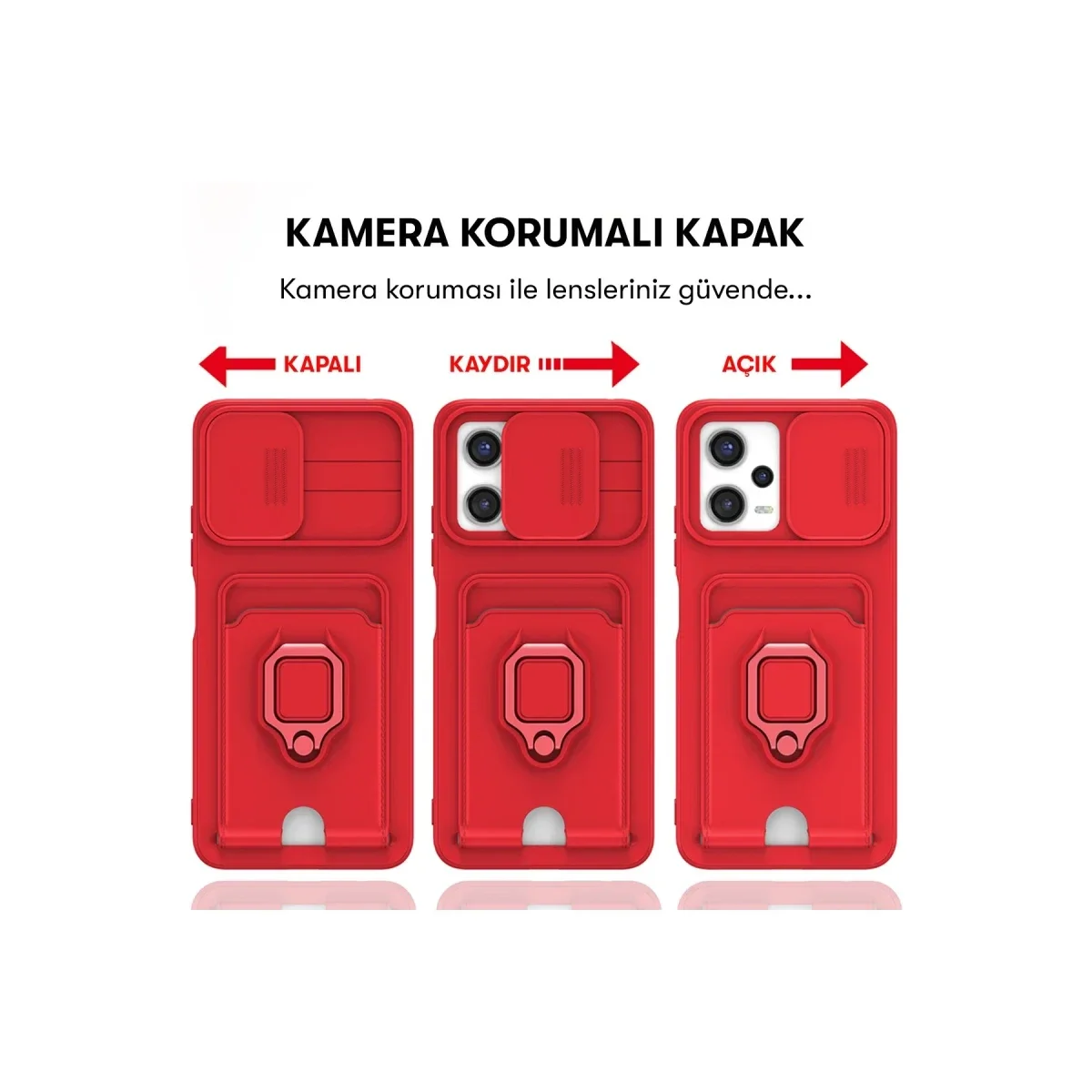 Xiaomi Redmi Note 12 Pro 5G Kılıf Zuma Kartvizitli Yüzüklü Silikon - Kırmızı görsel 6