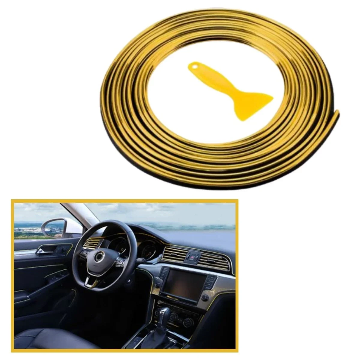 Gold Araba Oto Trim Dekorasyon Şeridi Kauçuk Elastik Kolay Kurulum 5 metre Şerit Bant