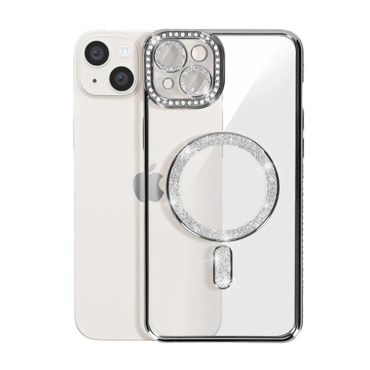 Apple İphone 14 Kılıf Joke Simli Magneticsafe Kılıf - Gümüş görsel 3