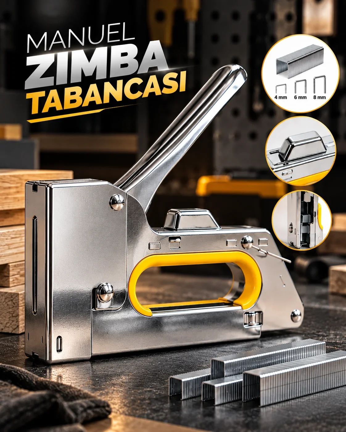 4-6-8 mm Uyumlu Manuel Zımba Tabancası No.13 Güçlü Metal Gövdeli El Tipi Zımba Makinesi