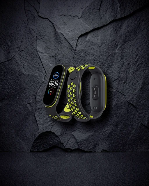 Xiaomi Mi Band 4 Spor Delikli Kordon - Siyah-yeşil