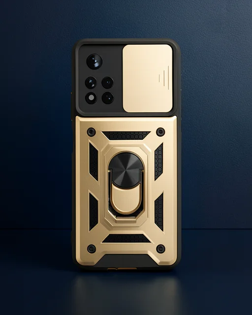 Xiaomi Poco M4 Pro 5g Kılıf Pars Lens Yüzüklü Silikon - Gold