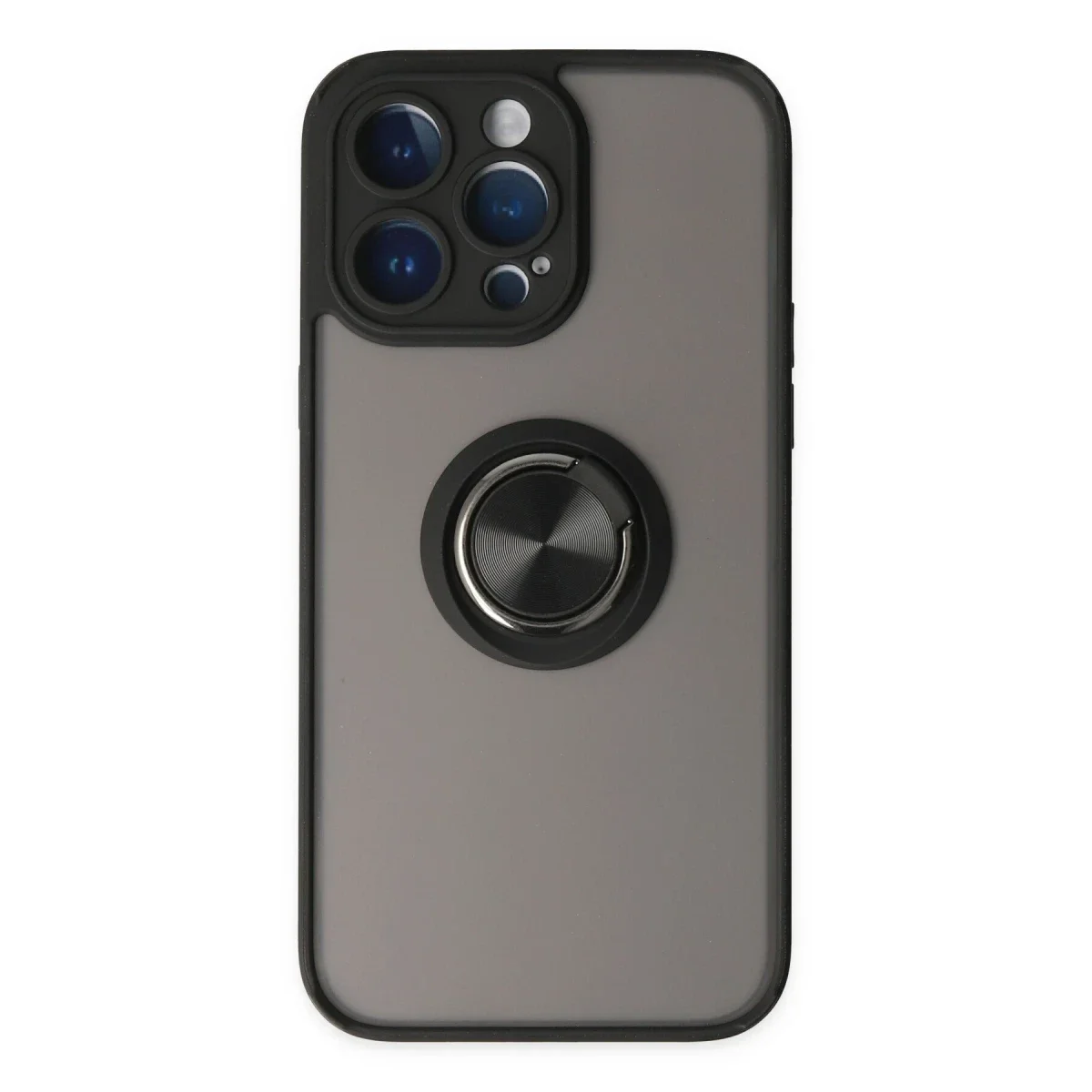 Apple iPhone 14 Pro Kılıf Montreal Yüzüklü Silikon Kapak - Siyah