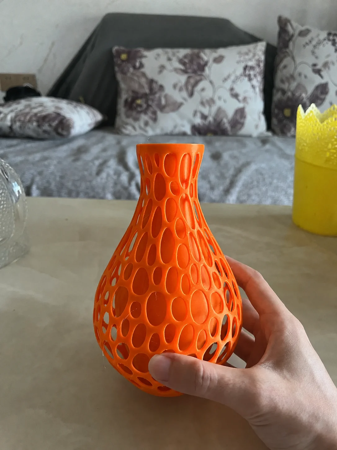 3D Baskı Petek Dokulu Vazo - Delikli Dekoratif Vazo-Turuncu görsel 2