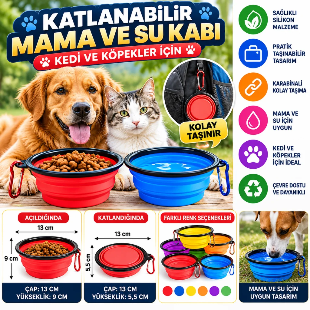 Katlanabilir Kedi Köpek Mama ve Su Kabı Köpek Oyuncağı